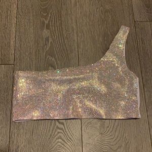 One Shoulder Glitter Crop Top